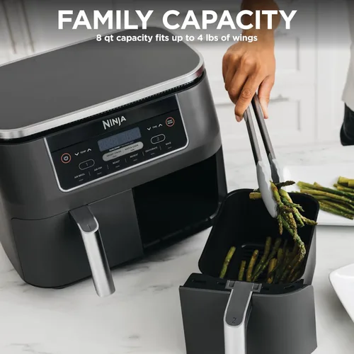 Vista 6 de Ninja DZ201 Foodi - Freidora de aire de 8 cuartos (8 qt) 6 en 1 con tecnología DualZone, 2 cestas con 2 canastas de freír independientes, Match Cook