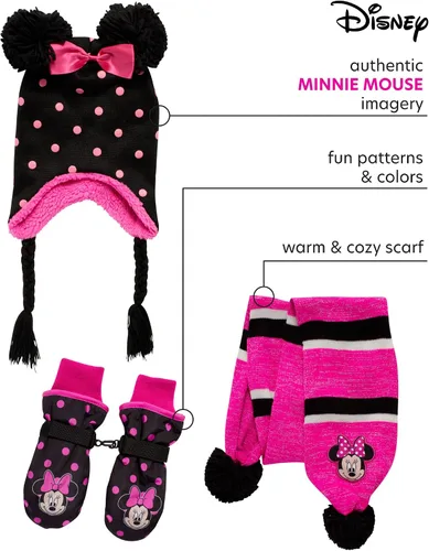 Vista 2 de Disney Juego de guantes de nieve aislados para niñas Minnie Mouse o Frozen Winter Hat bufanda y manoplas o guantes niño pequeño