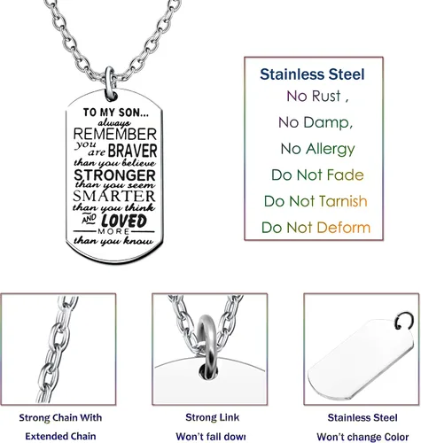 Vista 2 de lauhonmin Collar de regalo para hombre, niño, To My Son You are Braver Stronger Smarter than you think acero inoxidable