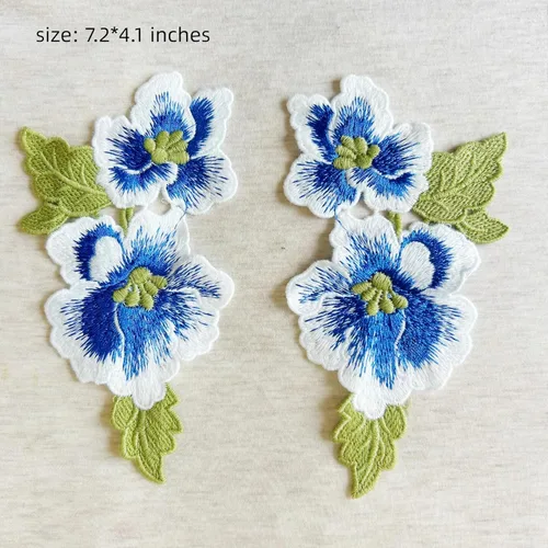Vista 5 de 1 par de parches de peonía azul, apliques de flores para ropa de bricolaje, jeans Parches florales suaves para accesorios de ropa, decoración