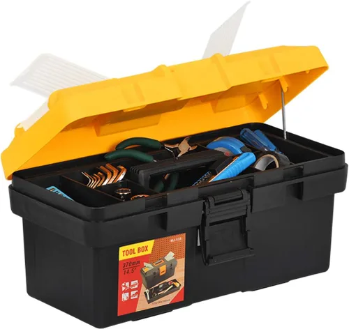 Vista 7 de MEIJIA Caja de almacenamiento portátil de herramientas, organizadores con bandeja desmontable y cubierta superior de almacenamiento disponible