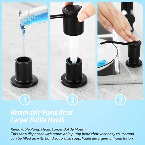 Vista 2 de CREA Dispensador de jabón de cocina, dispensador de jabón para encimera para fregadero de cocina, dispensador de jabón integrado negro