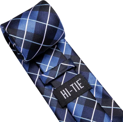 Vista 166 de Hi-Tie Corbata clásica de cachemira para hombre con pañuelo y gemelos a cuadros