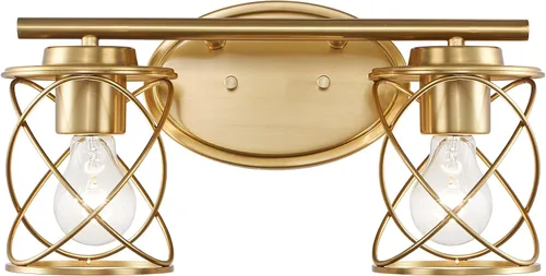 Vista 17 de mavcadonf Luces de Tocador de Baño de 2 Luces, Lámparas de Baño sobre el Espejo, Luz de Tocador Dorado Cepillado, Luces de Pared de Estilo Rústico