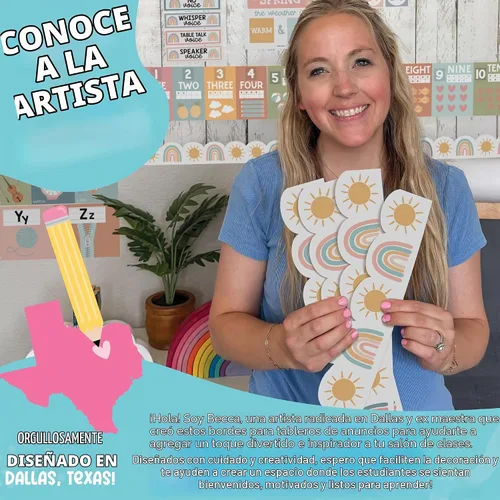 Vista 2 de Bordes de tablón de anuncios de 50 pies para decoración de tablones de Boho silenciado