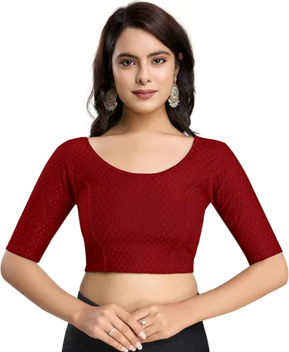 Vista 17 de TRENDMALLS Blusa de sari de algodón puro para mujer, elástica, confeccionada, con mangas hasta el codo, lista para usar