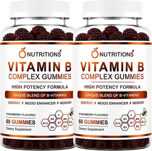 Vista 9 de O NUTRITIONS Gomitas veganas de complejo de vitamina B con vitamina B12, B7 como biotina, B6, B3 como niacina, B5, B6, B8, B9 como folato