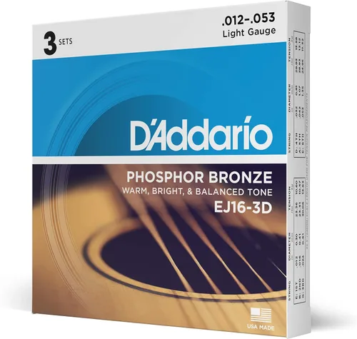 Vista 16 de Cuerdas para guitarra acústica de bronce fosforado D'Addario, blanco negro rojo azul