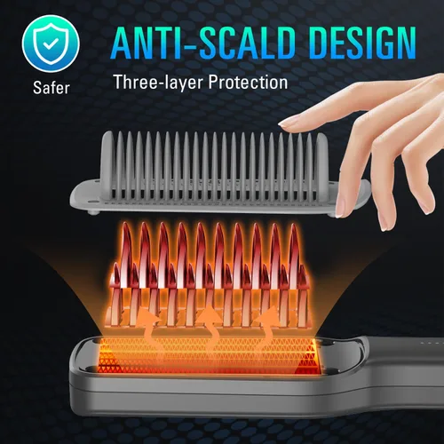 Vista 3 de sdlogal Cepillo alisador de cabello – Plancha alisadora de cabello con peine integrado, calentamiento rápido de 20 segundos y 5 ajustes de Negro