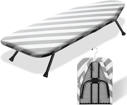 Vista 19 de SheeChung Tabla de Planchar Pequeña de Mesa 32" L x 12" A, Tabla de Planchar Plegable con Descanso para Plancha, Base de Metal de Malla, Funda