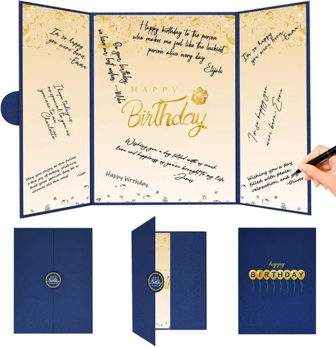 Vista 19 de Crenics Decoraciones de cumpleaños en blanco y negro para mujeres y hombres, libro de invitados creativo alternativo de 45,72 cm x 30,48 cm, gran
