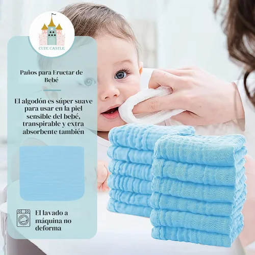 Vista 3 de Cute Castle Paquete de 24 paños de muselina para bebé, 100% algodón, ultra absorbentes, grandes, 20 x 10 pulgadas, trapos de leche súper Aguamarina