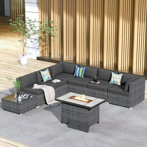 Vista 46 de HOOOWOOO Patio Sectional Furniture Set,2 Piece Couch Set with 2 Matching Armless Chairs(Beige)