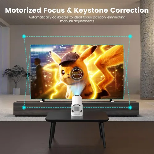 Vista 4 de Mini Proyector con WiFi y Bluetooth, Proyector Portátil Compatible con Altavoz Soundbase, 170 ANSI, Corrección Trapezoidal Vertical Automática 180°