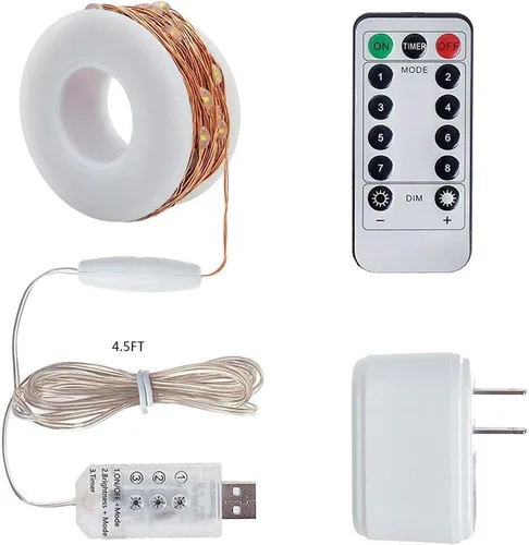 Vista 7 de HSicily Luces de Hadas Enchufables, 8 Modos 33 pies 100 LED Luces de Cadena USB con Adaptador Control Remoto Temporizador Luces Azules Centelleantes