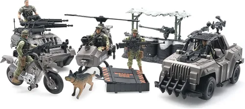 Vista 2 de MISTBUY Figuras de acción de hombres del ejército estadounidense con juego de juguetes de vehículos militares, soldados de juguete con camiones