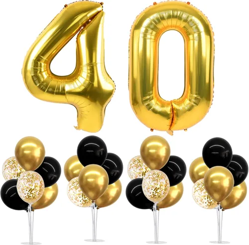 Vista 53 de TONIFUL Juego de 4 centros de mesa de globos con soporte para globos de color negro, azul y plateado