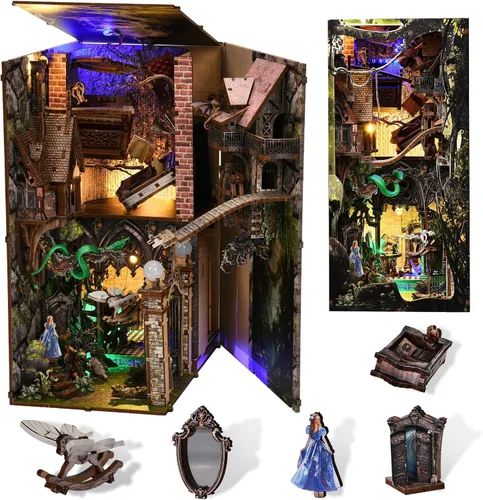 Vista 9 de CCCDF Kit de rincón de libros, rompecabezas de madera 3D para adultos, adolescentes, kit de bricolaje en miniatura para casa de muñecas, soporte