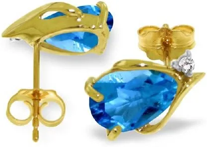 Vista 3 de Galaxy Gold GG Juego de collar y aretes de oro amarillo de 14 quilates con topacio azul con diamantes