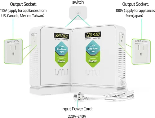 Vista 5 de UMI Convertidor de voltaje descendente de 220 V a 110 V, 2000 W, 2400 W, convertidor de energía resistente de 220 V a 110 V, buen transformador