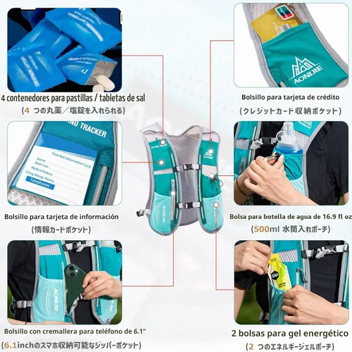 Vista 5 de Azarxis Hydration Running Vest Backpack Pack 5L 5.5L for Women and Men Jogging Trail Race Marathon Cycling Hiking