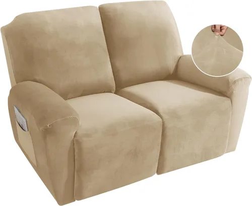 Vista 32 de MAXIJIN Funda reclinable de terciopelo de 4 piezas, funda elástica de felpa suave para silla reclinable, gruesa y suave, funda para silla Beige