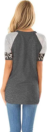 Vista 3 de Blusa con estampado de leopardo para mujer, manga larga, cuello redondo, patchwork