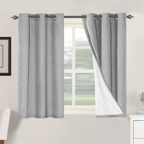 Vista 228 de H.VERSAILTEX Cortinas 100% opacas con aislamiento térmico, texturizadas, de lino, con bloqueo completo de calor y luz, para sala de estar y Negro