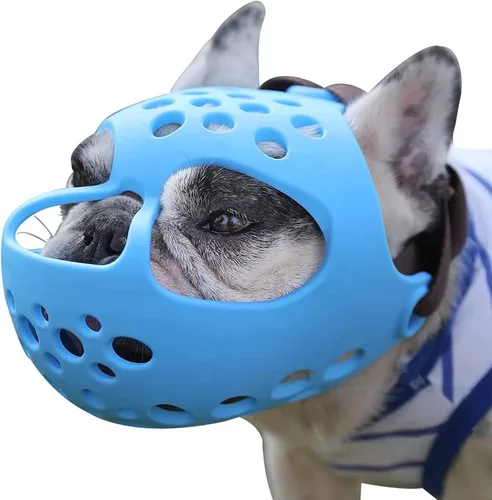Vista 7 de Bozal corto para perro, de silicona suave, ajustable, transpirable, para morder, masticar, ladrar, entrenar, ideal para perros de cara plana