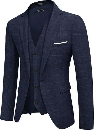Vista 3 de COOFANDY Trajes ajustados de 3 piezas para hombre, con un botón, chaleco, pantalones de traje con corbata