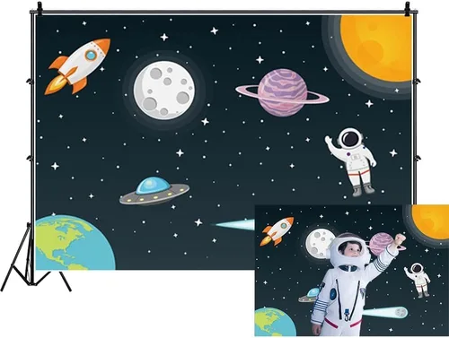Vista 8 de Renaiss Fondo de espacio exterior de 5 x 3 pies, universo galaxia, cielo estrellado, astronauta, cohete, planeta, fiesta, fondo de fotografía