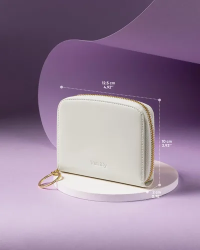 Vista 7 de Vulkitty Cartera pequeña para mujer con bloqueo RFID con cremallera alrededor de la funda triple compacta de cuero para tarjetas con bolsillo