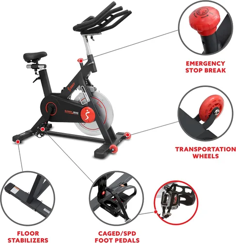 Vista 5 de Sunny Health & Fitness Pro Indoor Cycling Exercise Bike, Felt Resistance and Belt Drive, Optional SunnyFit App Connection