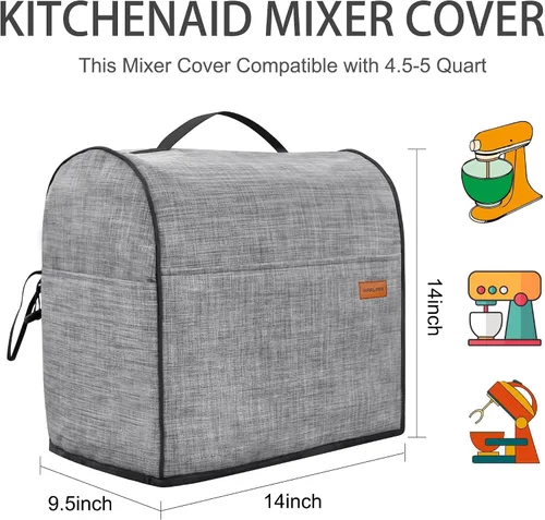 Vista 2 de Cubierta para batidora de pie compatible con accesorios KitchenAid de 4.5 a 5 cuartos de galón, color gris