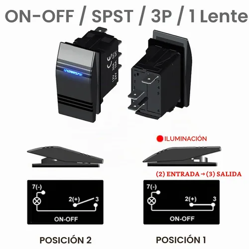 Vista 5 de Interruptor basculante marino de 3 pines para coche y barco 12V 24V encendido/apagado impermeable con LED azul SPST
