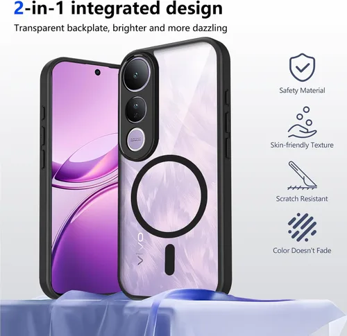 Vista 209 de Funda magnética transparente compatible con Xiaomi 17T, color negro 2 en 1 PC + TPU cubierta de teléfono a prueba de golpes, carcasa protectora