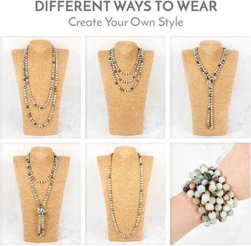 Vista 3 de RIAH FASHION Hand Knotted Beads Endless Long Statement Necklace - Handmade Versatile Beaded Strand Lariat Multi Layer Infinity Wrap 60" Sparkly