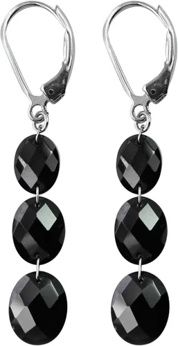 Vista 2 de Pendientes colgantes de plata de ley 925 de Carillon, con forma ovalada, de espinela negra, para mujeresniñas.