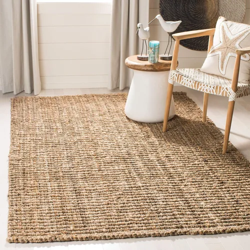 Vista 2 de SAFAVIEH Alfombra cuadrada de 4 pies, colección de fibra natural, marrón natural, yute hecho a mano, estilo granja, pelo grueso texturizado grueso