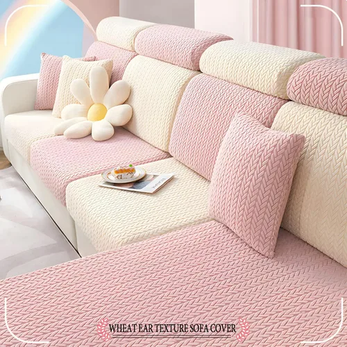 Vista 5 de Fundas elásticas para sofá modular en forma de L, con textura de oreja de trigo, fundas para sofá reclinable, protector de muebles antideslizante