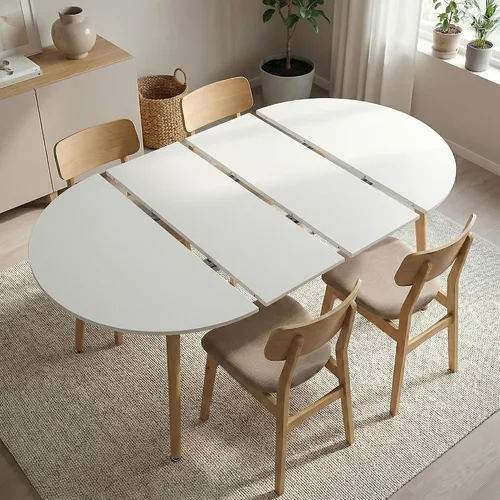 Vista 13 de Mesa de comedor redonda extensible de 70 pulgadas para 4 y 6 pulgadas, moderna mesa de comedor ovalada, mesa de comedor grande expandible