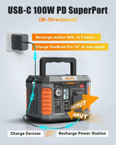 Vista 2 de BALDR estación de energía portátil de 200 W, 173 Wh, generador solar, batería de litio de reserva, fuente de alimentación de 120 V, onda sinusoidal