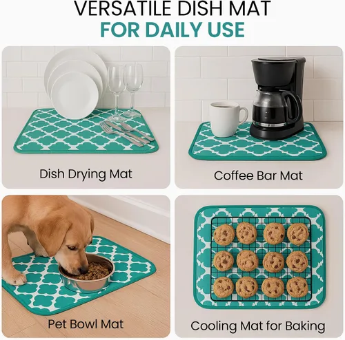 Vista 8 de Tapete de secado de platos, tapete de microfibra para encimera de cocina, súper absorbente y de secado rápido para platos, utensilios, ollas