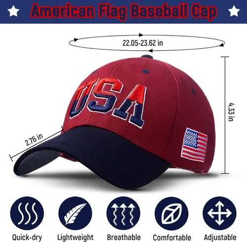 Vista 2 de Zhanmai 4 sombreros de Estados Unidos para hombres, gorra de béisbol con bandera estadounidense, sombrero táctico patriótico, ajustable, bordado