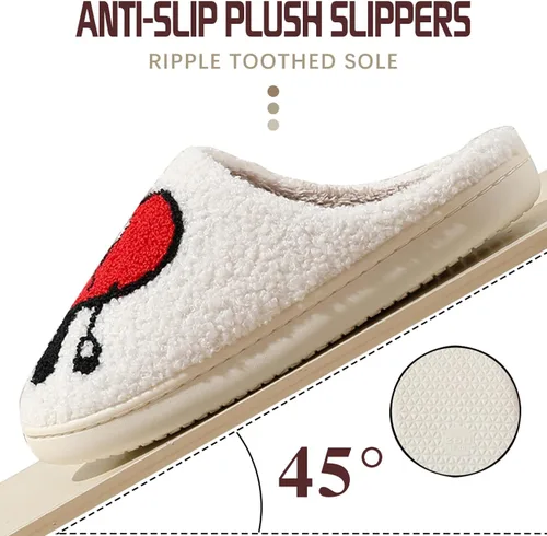 Vista 5 de Las bonitas pantuflas de conejito malo perfectas para mujeres y hombres bordado de dibujos animados pantuflas cálidas de invierno con patrón de amor