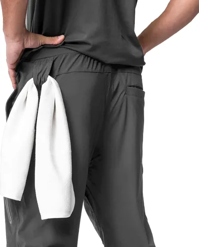 Vista 2 de MECH-ENG Pantalones deportivos para hombre, de secado rápido, pantalones deportivos de entrenamiento tipo cargo para fitness, pantalones ajustados