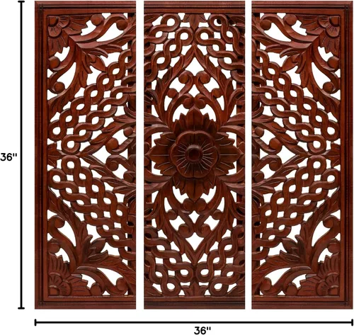 Vista 9 de Light & Pro Arte de pared marroquí-chino, juego de 3 paneles florales hechos a mano de 36 x 12 pulgadas para sala de estar, dormitorio y pasillo