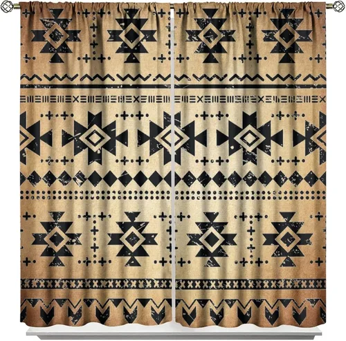 Vista 9 de Cortinas aztecas tribales, cortinas nativas, boho, cráneo, patrón tribal nativo, oscurecimiento de habitación, bolsillo para barra, tratamiento