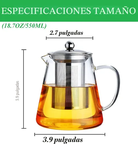 Vista 5 de Tetera de Vidrio de Tamaño Mini Tetera de Té - con Infusor Extraíble de Acero Inoxidable para Té Floreciente y Té de Hojas Sueltas, Apta