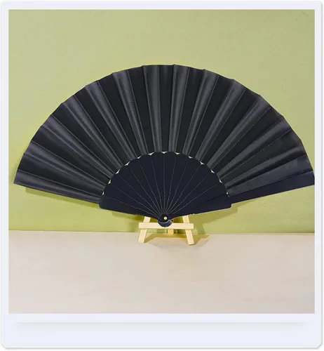 Vista 5 de Yolyoo 12 abanicos de mano plegables negros, abanicos de tela, estilo chino, japonés, para verano, para fiestas, bodas, regalos, decoración